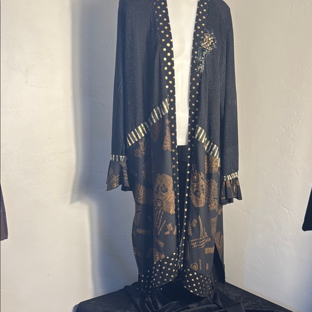 Black & Gold Embellished Long Women's Coat